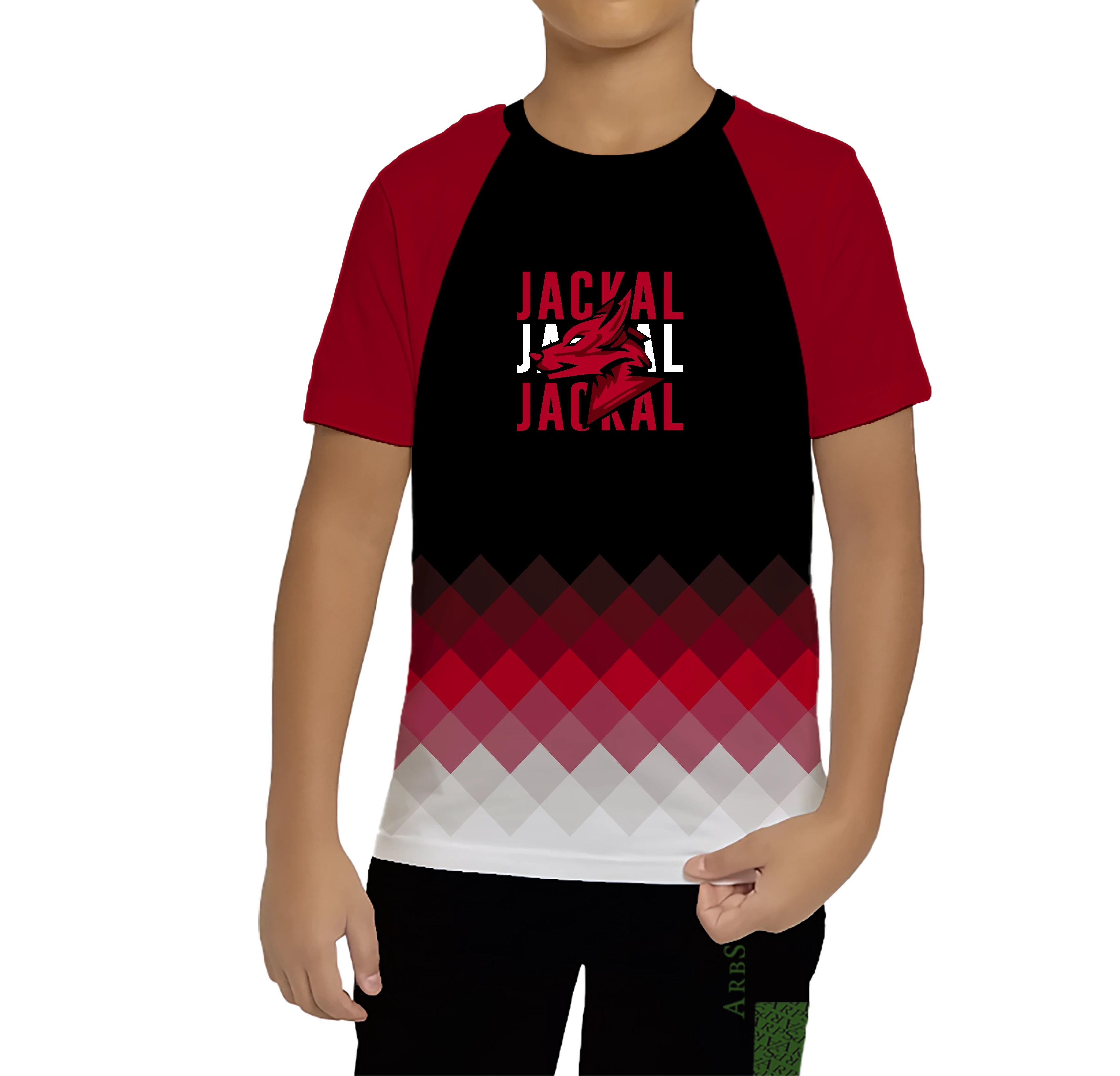 فانيلة  كم  قصير احم ر مع  بنطلون  اسود