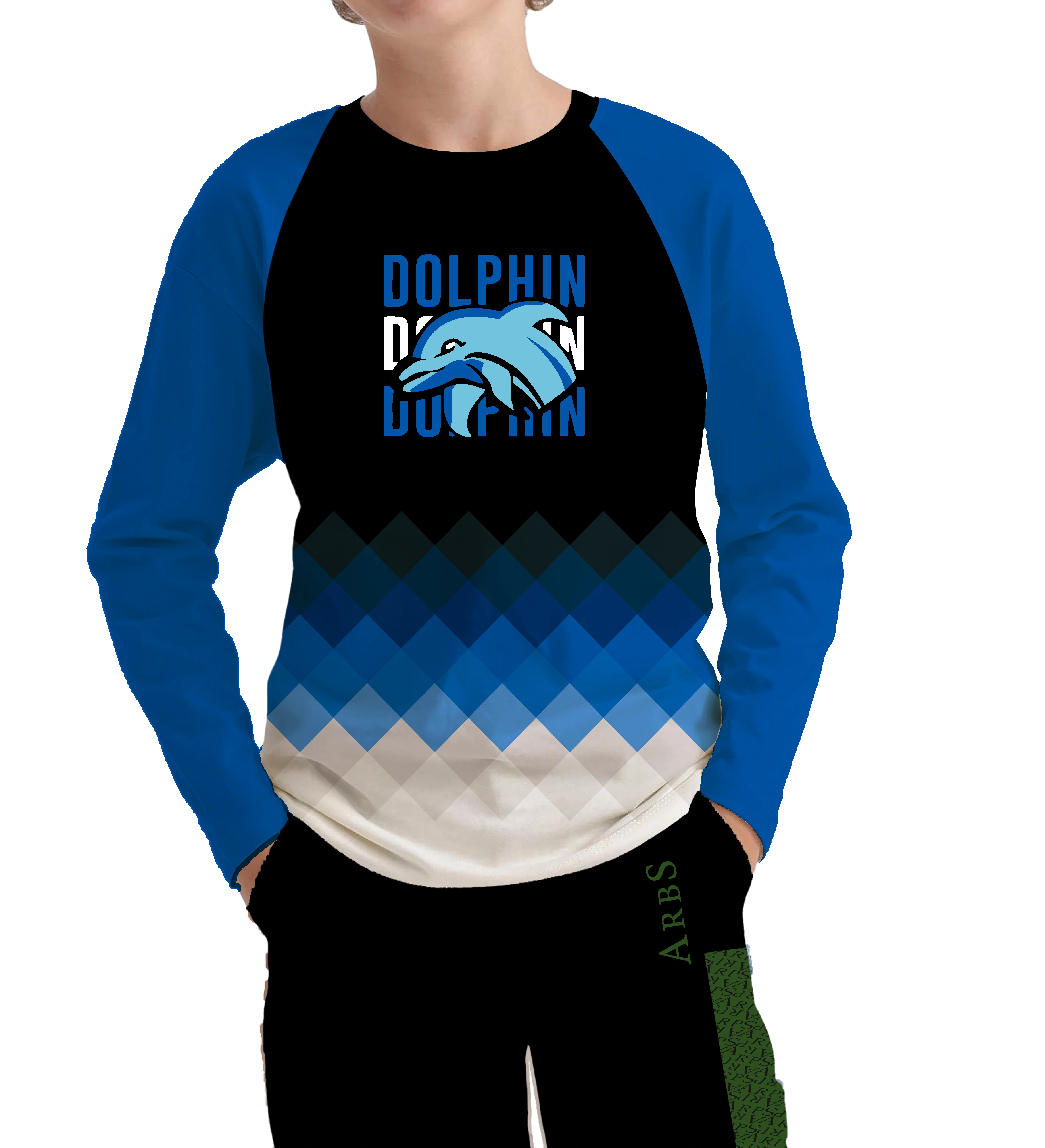 فانيلة   كم  طويل  ازرق  مع  بنطلون   اسود